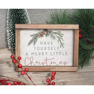 Have Yourself a Merry Little Christmas Farmhouse Wood Framed Tabletop Sign | The Home Depot