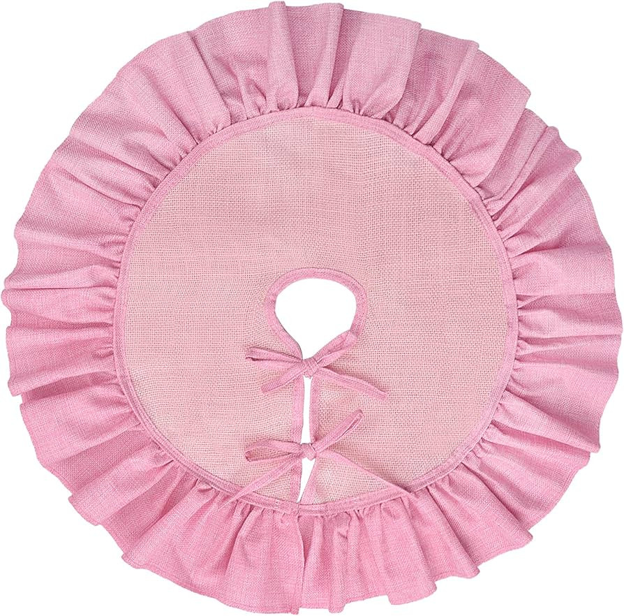 Mini Christmas Tree Skirt, Pink Small Burlap Ruffled Tree Skirt 24 Inch, Candy Xmas Tree Mat, Pin... | Amazon (US)