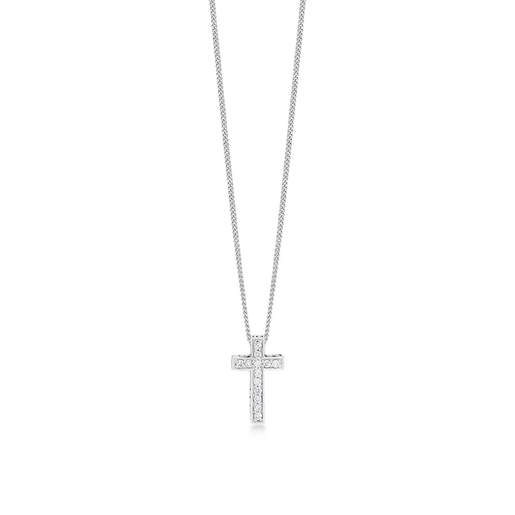 Classic Sterling Silver Cross with Diamond Pendant Necklace | Lois Hill Designs LLC