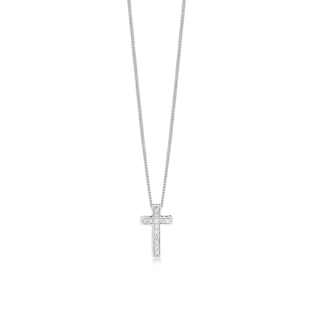 Classic Sterling Silver Cross with Diamond Pendant Necklace | Lois Hill Designs LLC