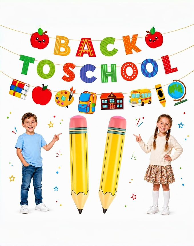 Back to School Decoration Set,2 Pack 27" Giant Inflatable Pencil Prop Balloons and "BACK TO SCHOO... | Amazon (US)