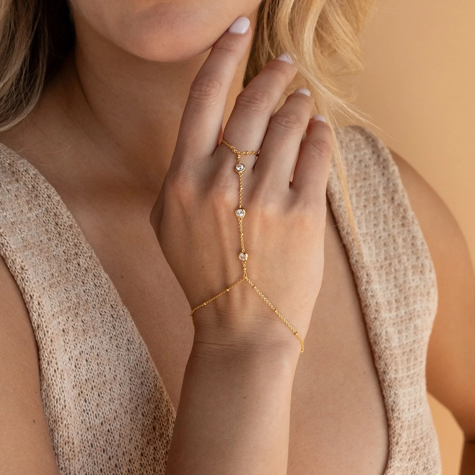 Diamond Bezel Hand Chain | Caitlyn Minimalist