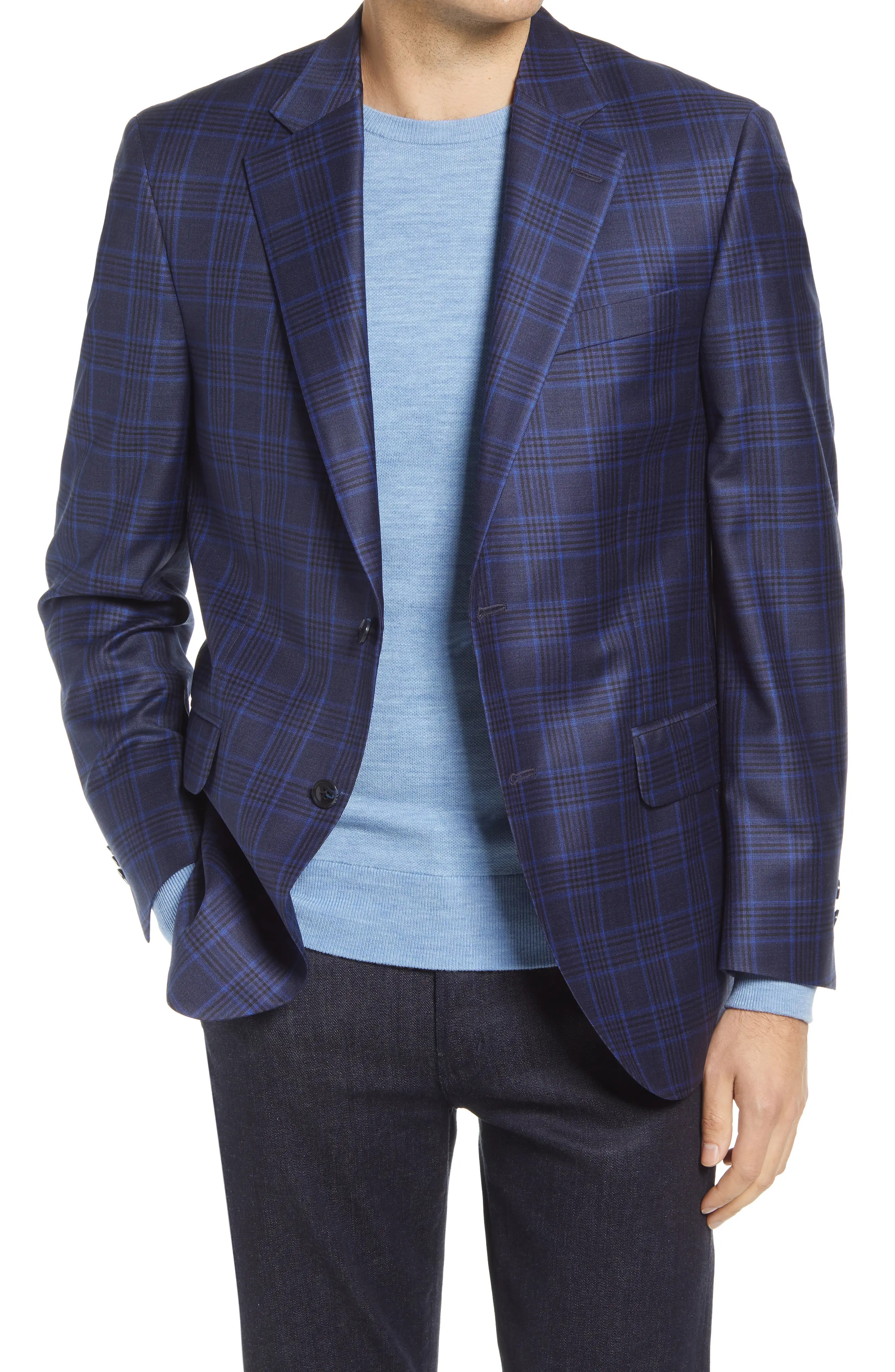 Men's Peter Millar Plaid Wool Sport Coat, Size 42 Regular - Blue | Nordstrom