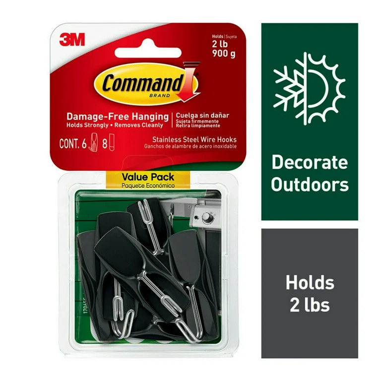 Command Outdoor Stainless Steel Wire Hooks Value Pack 17065S-6AWES, 6 hooks, 8 strips | Walmart (US)