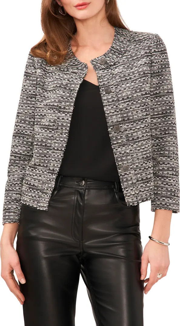 Vince Camuto Stripe Bouclé Knit Crop Jacket | Nordstrom | Nordstrom