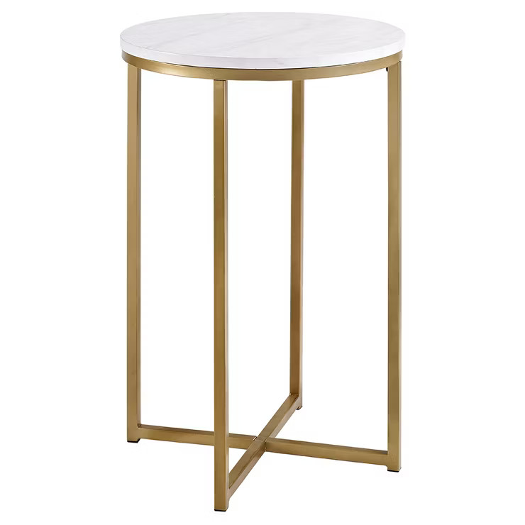 Vivian Glam X Leg Round Side Table Faux White Marble/Gold - Saracina Home | Target