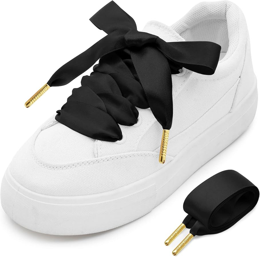 Satin Ribbon Shoe Laces: 2.2CM Wide Flat Silk Shoelaces 1 Pair Women | Amazon (US)