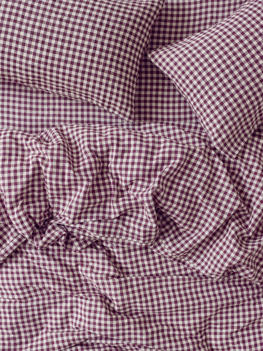 Berry Gingham Linen Blend Duvet Cover | Piglet