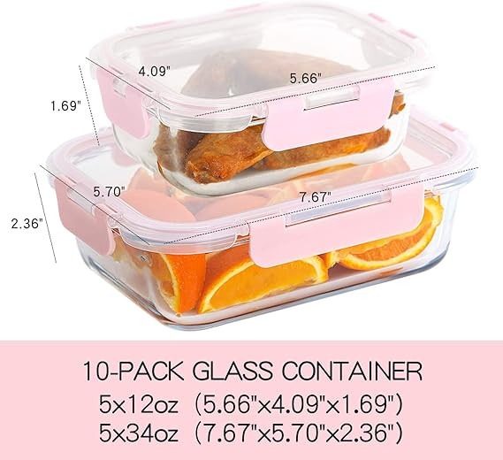 [10 Pack] Glass Meal Prep Containers, Food Storage Containers with Lids Airtight, Glass Lunch Box... | Amazon (US)