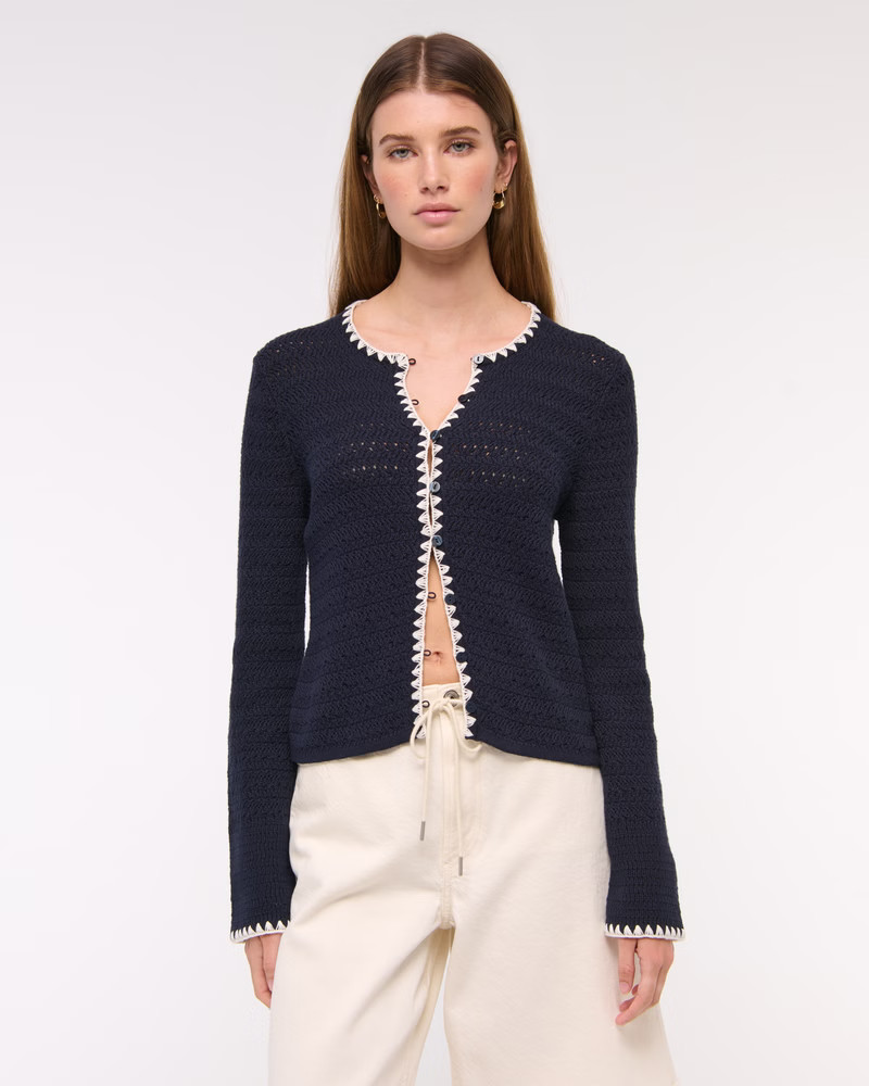Crochet-Style Crew Cardigan | Abercrombie & Fitch (UK)