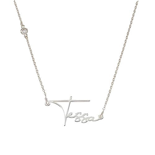 Oak&Luna - Belle Personalized Name Necklace - Signature Style Custom Necklace - in Sterling Silver or Gold Plating - Jewelry Gift for Women Wife Her/Mother's Day, Birthday, Metal, not known | Amazon (US)