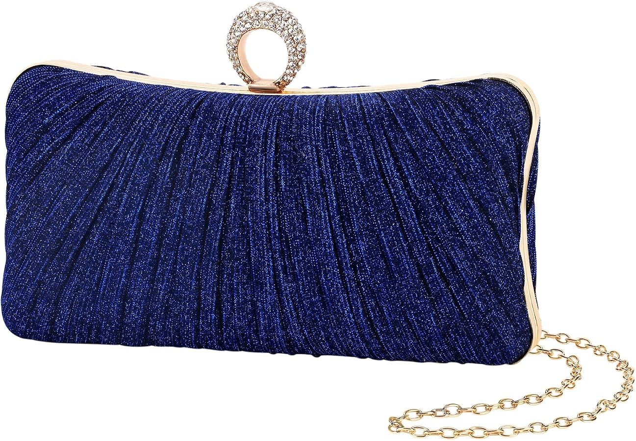 iwish Womens Golden Glitter Clutch Purse Pleated Evening Bag for Bridal Wedding Party with Rhines... | Amazon (US)