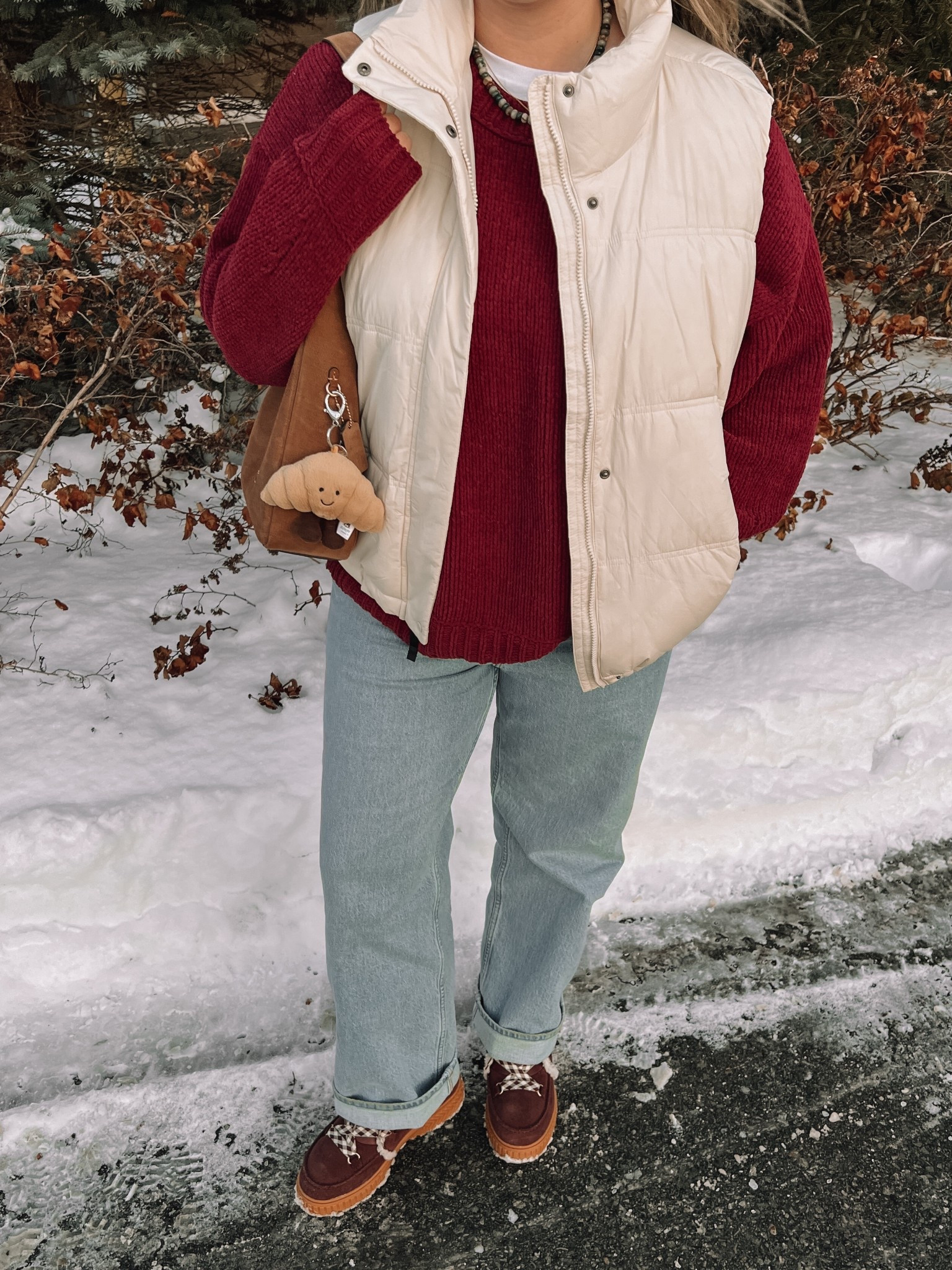 Casual winter outfit! Wearing my usual size L in the super soft chenille burgundy sweater and L tall in the puffer vest. Canadian vest link under related products. Wearing 32 in the jeans for a looser fit. My Sorel boots are waterproof and so warm! Size up if you plan to wear thick socks


#LTKwinter #LTKmidsize #LTKstyletip
