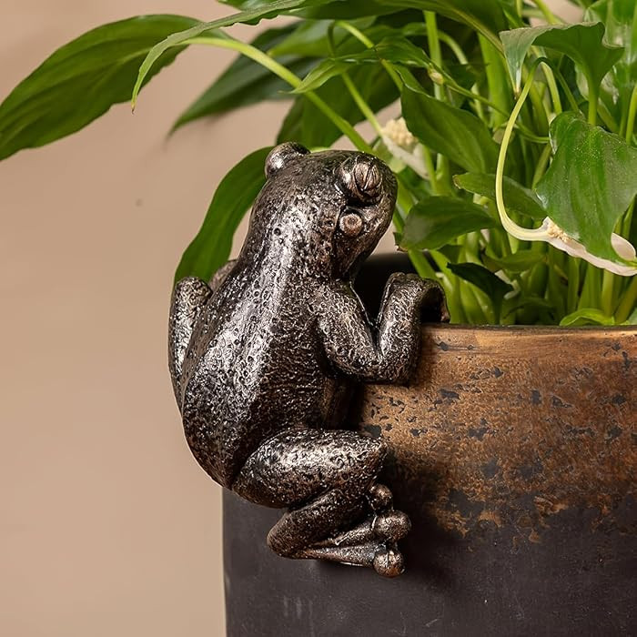 Frog Flower Pot Hugger Figurines, Frog Statue Decor for Garden Yard Fence Balcony Home Plant D\u0... | Amazon (US)