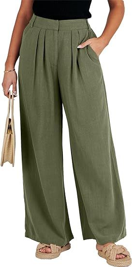 ANRABESS Women Linen Palazzo Pants Summer Wide Leg High Waist Casual Long Lounge Pant Trousers wi... | Amazon (US)