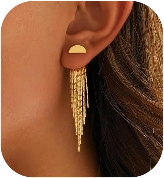 Gold Earrings for Women, 14K Gold Plated Tassel Dangle Earrings for Women Trendy Hypoallergenic L... | Amazon (US)