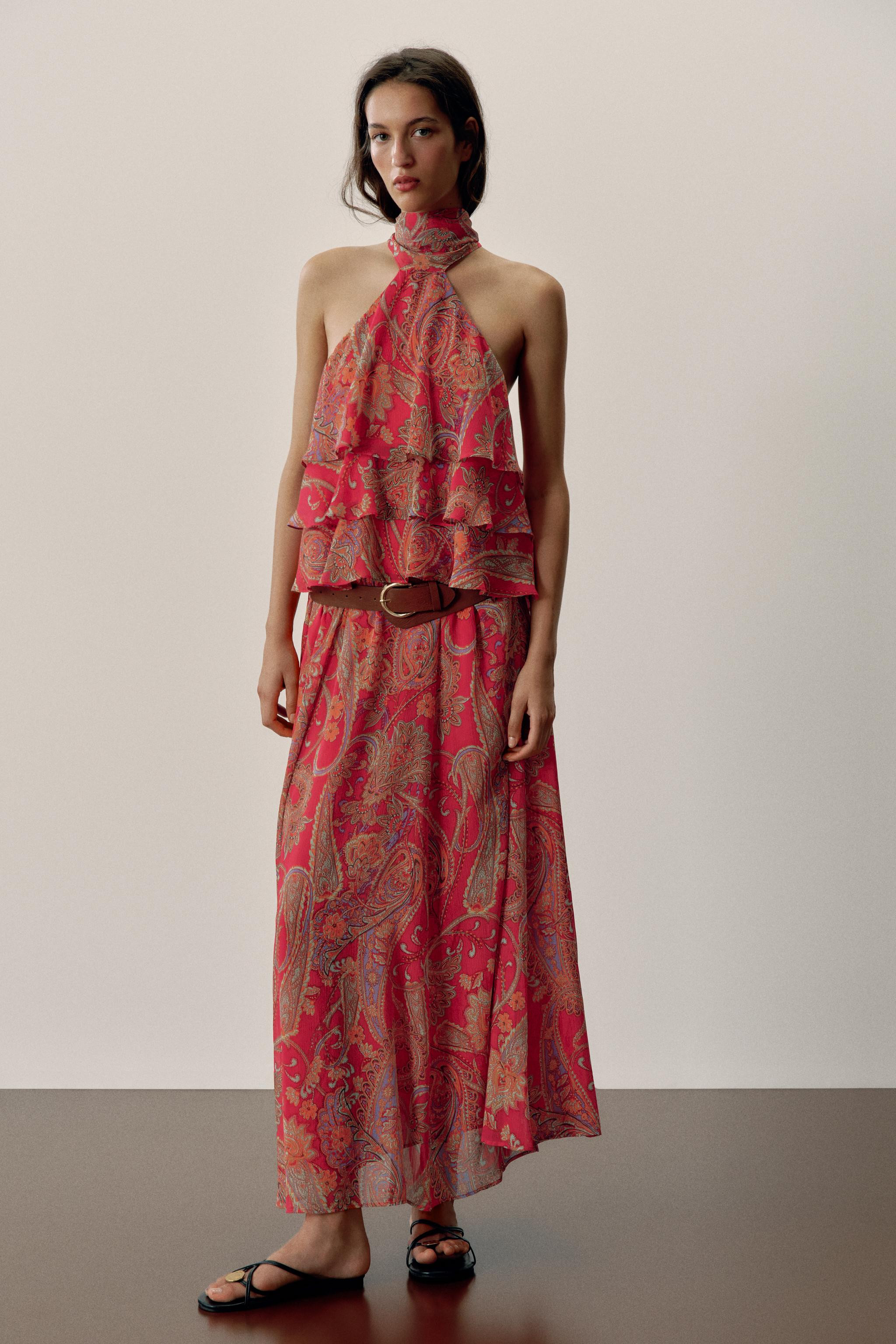 Long skirt with elastic waistband and belt. Interior lining. | Zara US