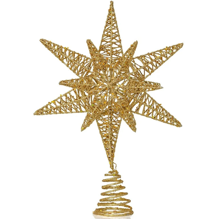 Ornativity Gold Star Tree Topper – Christmas Gold 3D Glitter Star Ornament Treetop Decoration f... | Walmart (US)