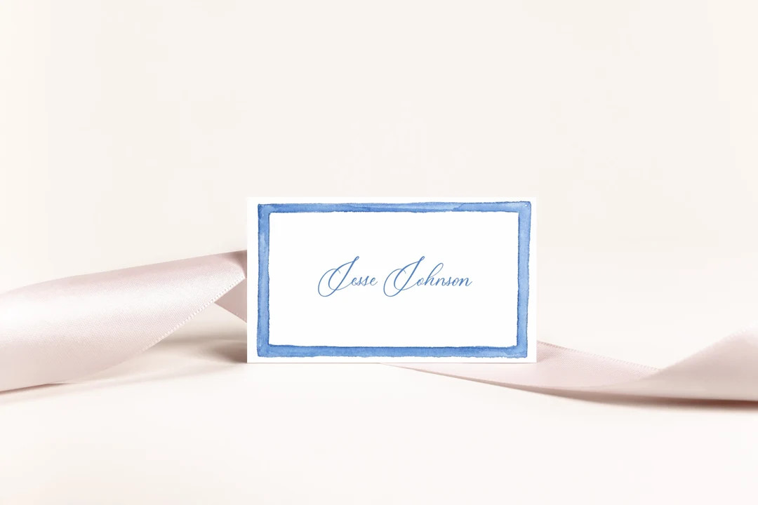 Light Blue Watercolor Frame Place Card Template, Name Card, Blue and white, Printable Place Card,... | Etsy (US)