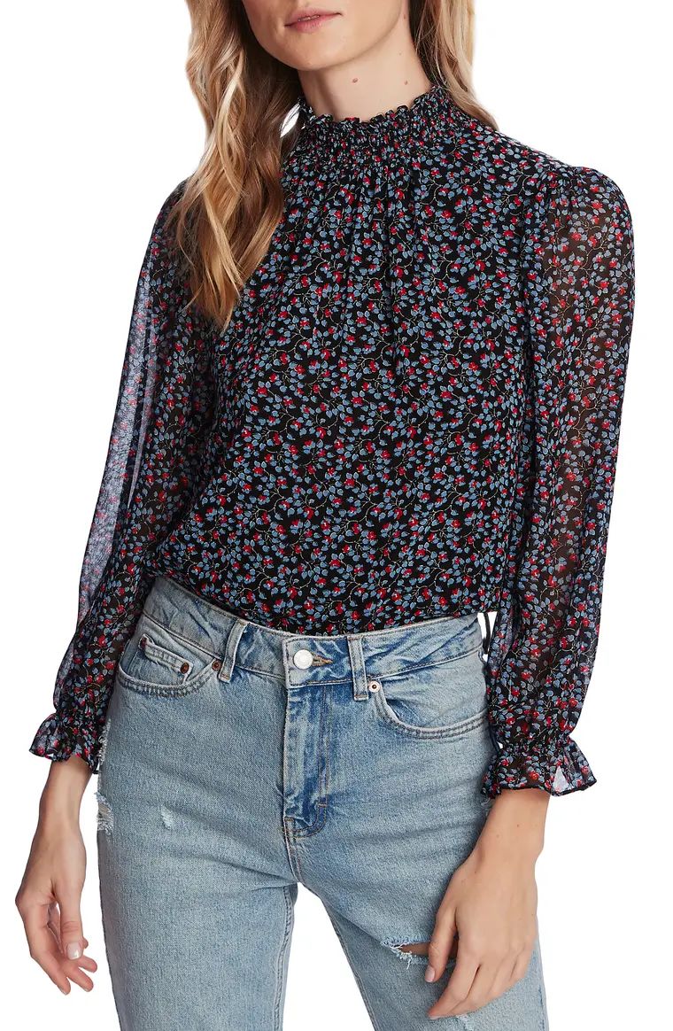 Floral Smocked Mock Neck Blouse | Nordstrom