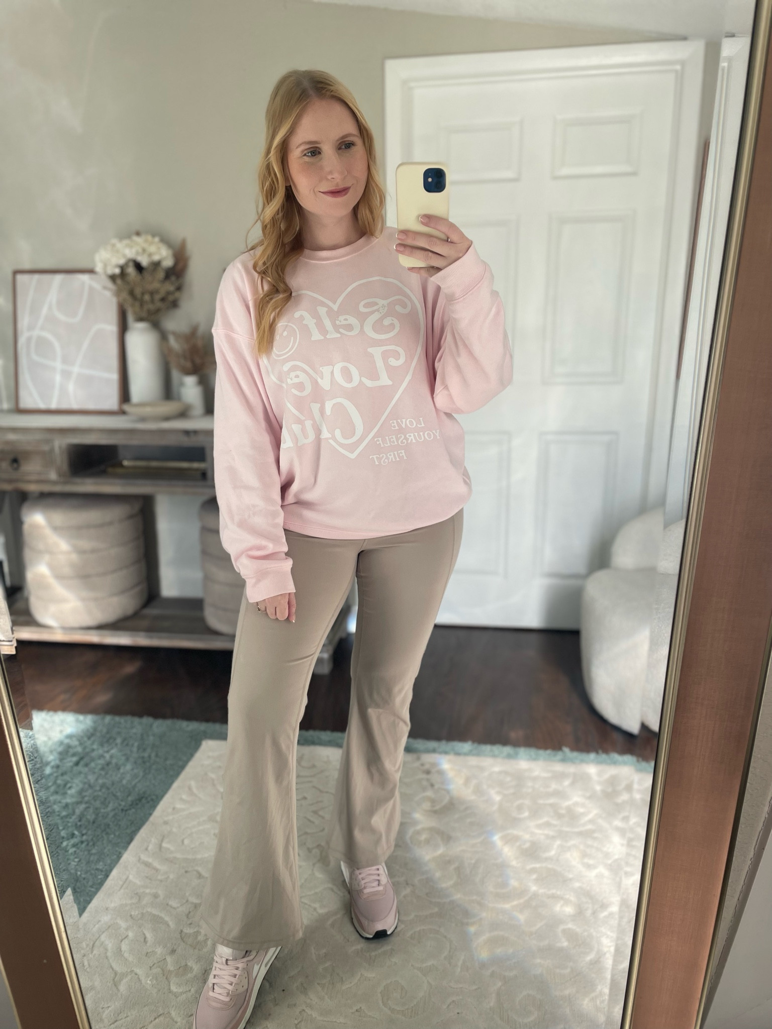 Soft pink crewneck (size small) with flare leggings (size large)

#LTKmidsize #LTKfindsunder50 #LTKSeasonal