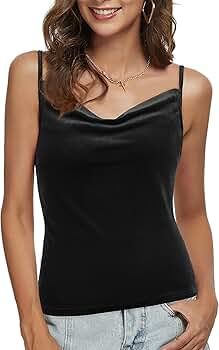 Laughido Women's Cowl Neck Sleeveless Spaghetti Straps Velvet Cami Tops | Amazon (US)