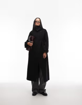 ARKET wool maxi belted trench coat with side splits in black | ASOS (Global)