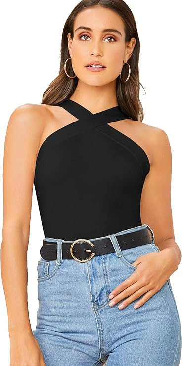 Verdusa Women's Casual Crisscross Sleeveless Form Fitting Tank Halter Top | Amazon (US)