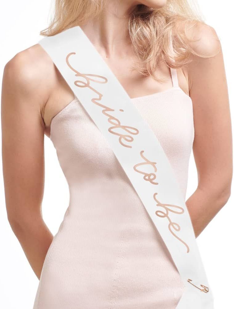 xo, Fetti Bride to Be Sash | Bachelorette Party Decorations White + Rose Gold, Bridal Shower Gift... | Amazon (US)
