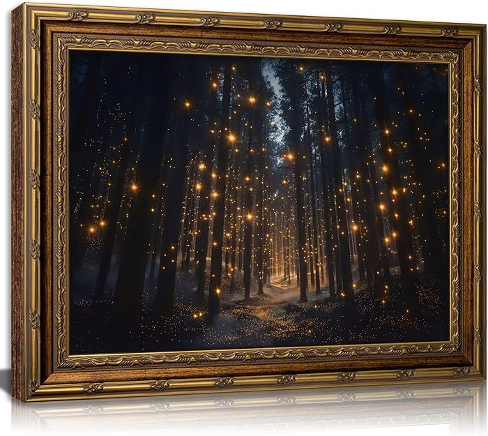 Vintage Gold Framed Enchanted Forest Wall Art, Gothic Magical Firefly Night Canvas Print Poster, ... | Amazon (US)