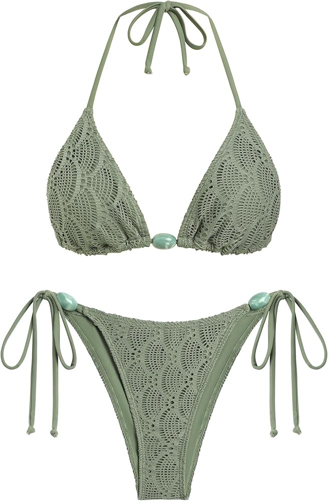 ZAFUL Textured Halter Bikini for Women 2 Piece Triangle Bikini Sets Sexy High Cut Bathing Suit Si... | Amazon (US)