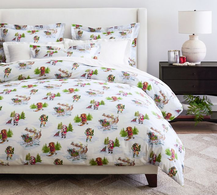 Nostalgic Santa Percale Duvet Cover | Pottery Barn | Pottery Barn (US)