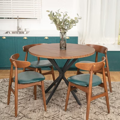 Hooseng Round Dining Table for 4, Farmhouse Style Kitchen Table Small Dinner Table with MDF Top and Metal Legs, Space Saving Dining Room Furniture | Target