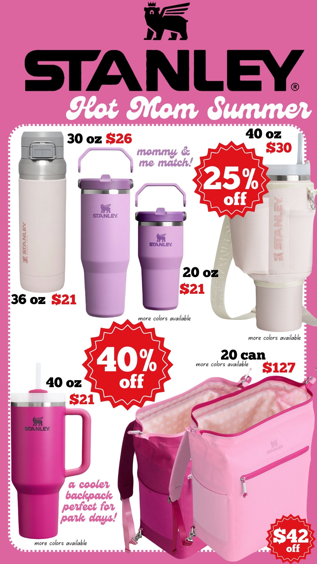 BIG STANLEY SALE!! Up to 40% off! The perfect finds for mom & even mini this summer!! 

The cooler backpack is perfect for park days or pool days, the slim leakproof bottle is perfect for a diaper bag! 

Tags: mom gift guide inspo ideas hot mom summer mother mama mini mommy and me matching Stanley cup straw cup water bottle leak proof spill proof tumbler 

#LTKFindsUnder50 #LTKSaleAlert #LTKSummerEdit