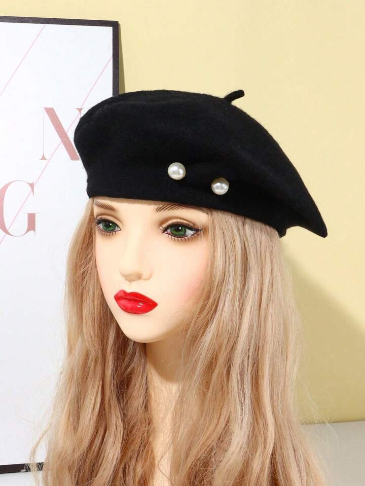 1pc Faux Pearl Decorated French Classic Beret Suitable For Daily Wear Vintage | SHEIN