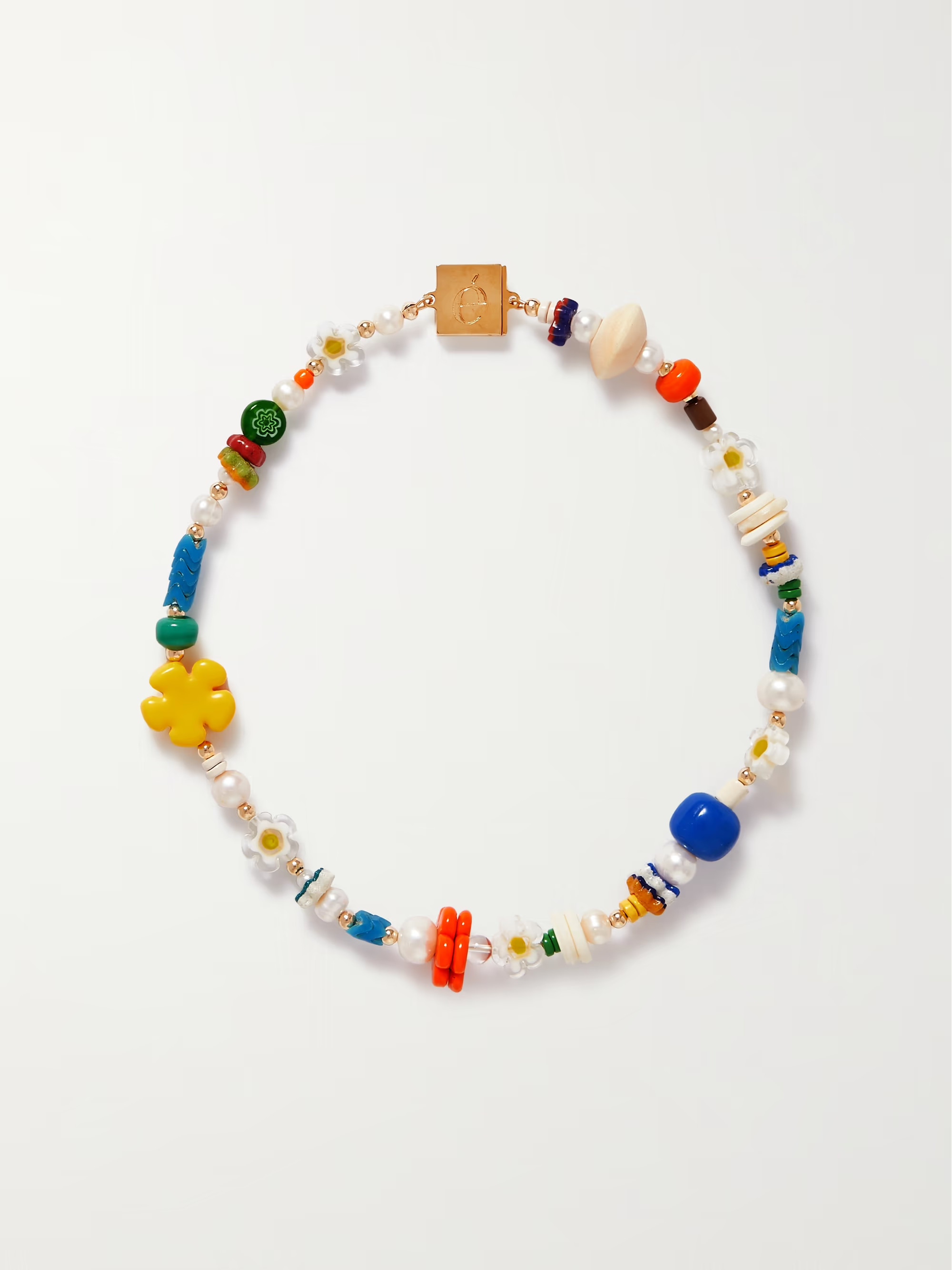 August gold-filled, pearl, resin, enamel and wood necklace | NET-A-PORTER (US)