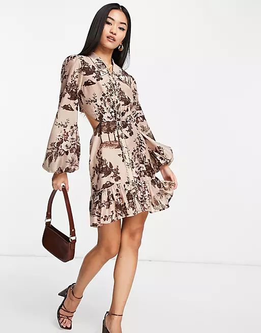 ASOS DESIGN printed voile cut out mini dress with button front and collar detail | ASOS | ASOS (Global)