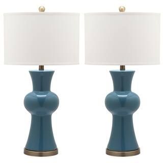 SAFAVIEH Lola 30 in. Blue Column Hourglass Table Lamp with Off-White Shade (Set of 2)-LIT4150C-SE... | The Home Depot