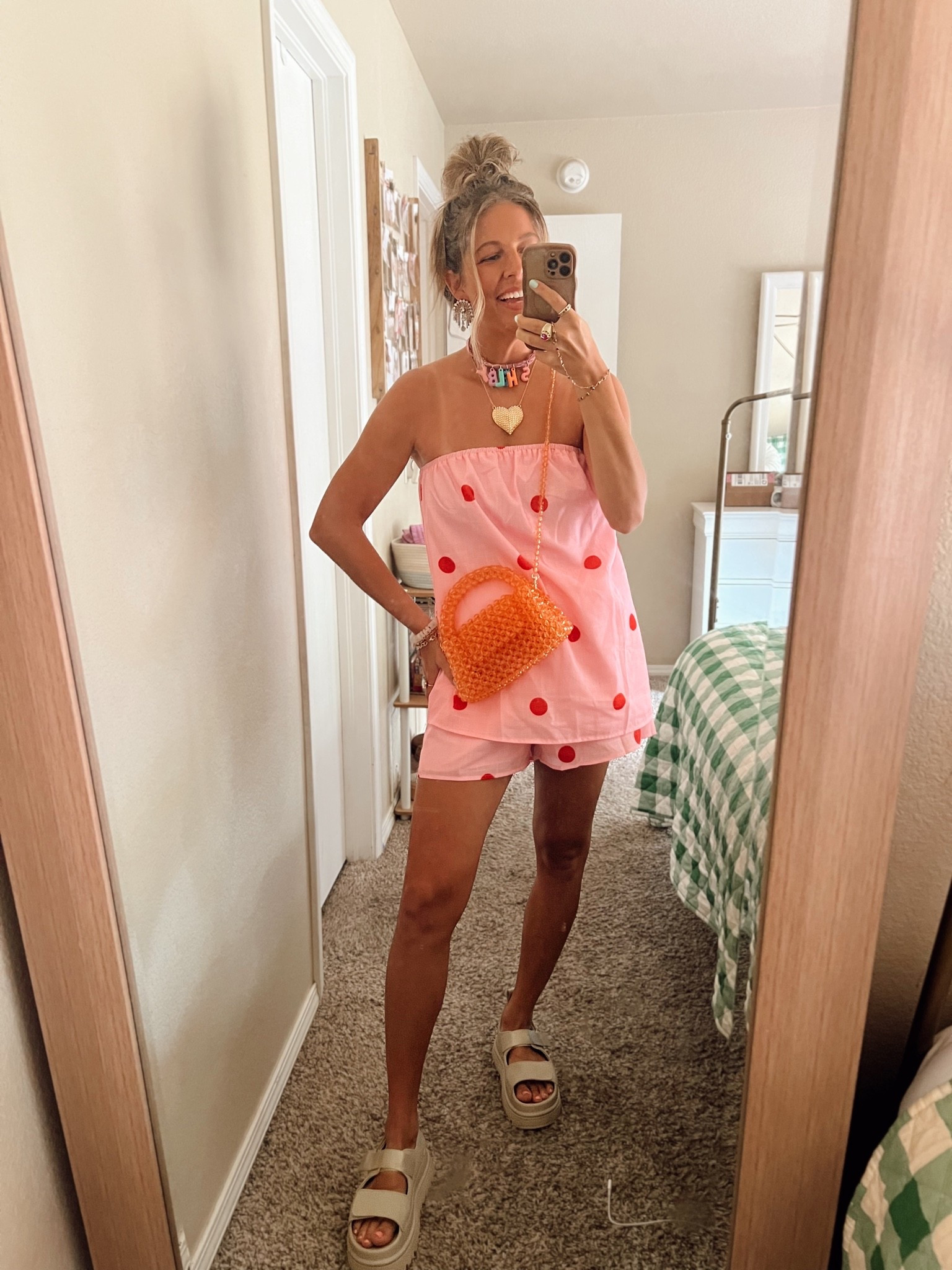 Such a cute polka dot matching set! Paired with platform sandals and colorful accessories ✨💅🤗🛼

#LTKootd #LTKmomlife #LTKSaleAlert