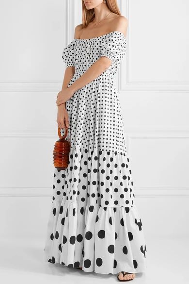 Bardot off-the-shoulder polka-dot cotton-blend maxi dress | NET-A-PORTER (UK & EU)