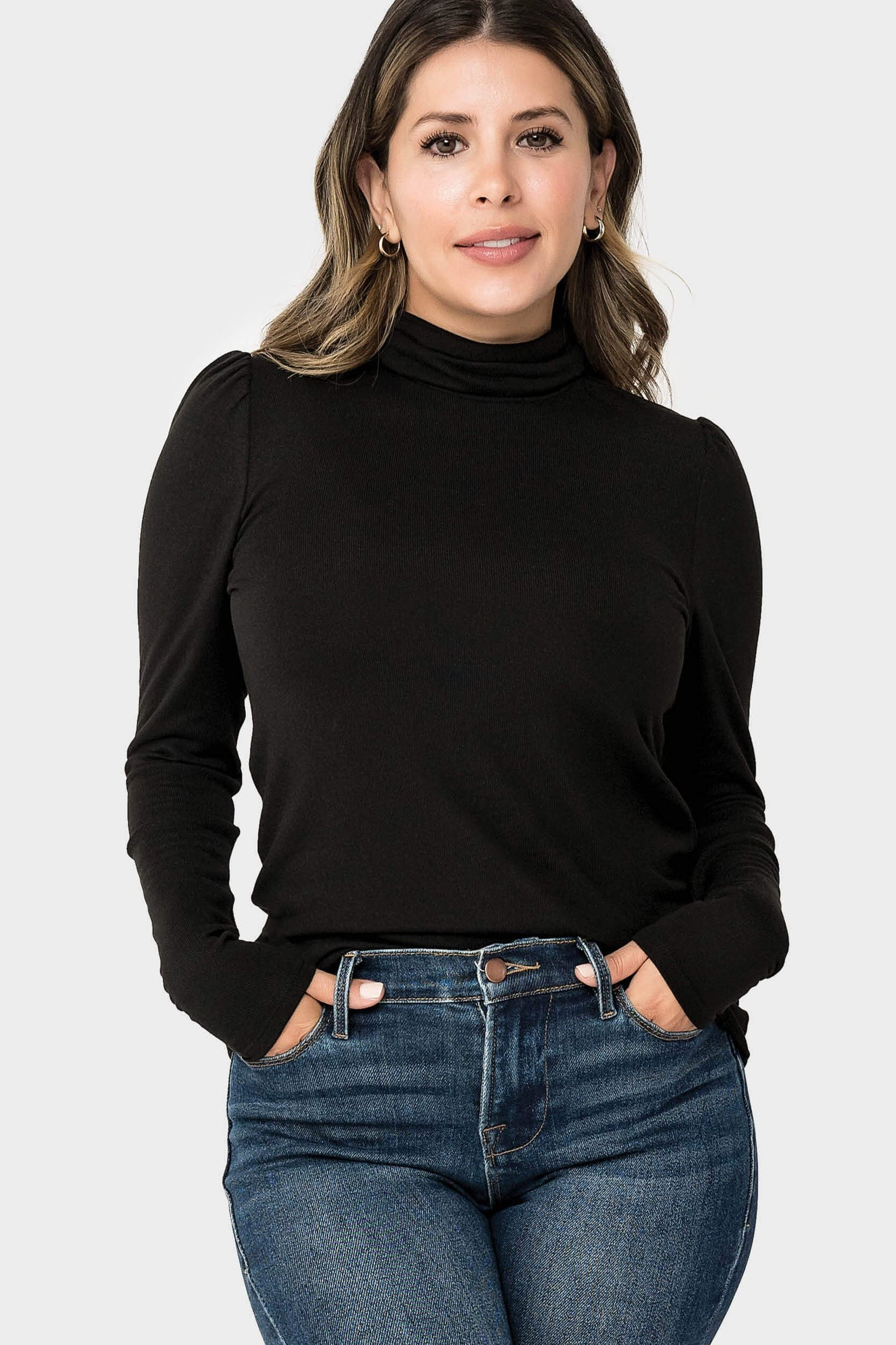 Essential Turtleneck Soft Sweater Knit Top With Puff Sleeve | Gibson
