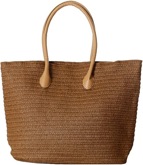 Women's Classic Straw Summer Beach Shoulder Bag Handbag Tote With PU Leather Straps Handmade Purs... | Amazon (US)