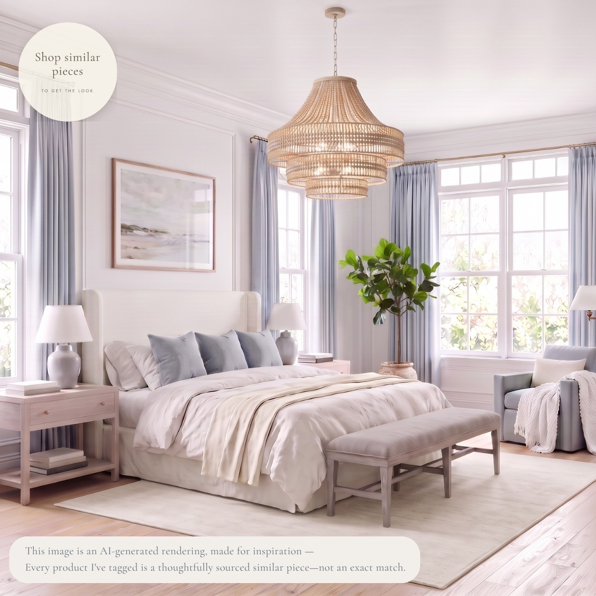 There's something about soft blue drapery, warm wood, and layers of linen that makes a bedroom instantly feel peaceful. Designed with timeless details and plenty of natural light, this space is meant to be both elegant and comfortable. I've thoughtfully sourced similar pieces to help you bring this relaxed, classic look into your own home. 🤍

AI-generated design concept for inspiration • Tagged products are thoughtfully sourced similar pieces, not exact matches • Affiliate links may be used. As an Amazon Associate, I earn from qualifying purchases.

#LTKHome

#LTKHome