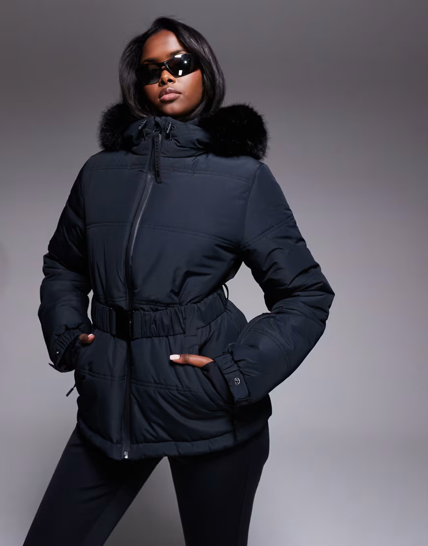 ASOS 4505 – Ski Icon – Wasserabweisende, isolierte Skijacke in Schwarz mit Gürtel | ASOS (Global)