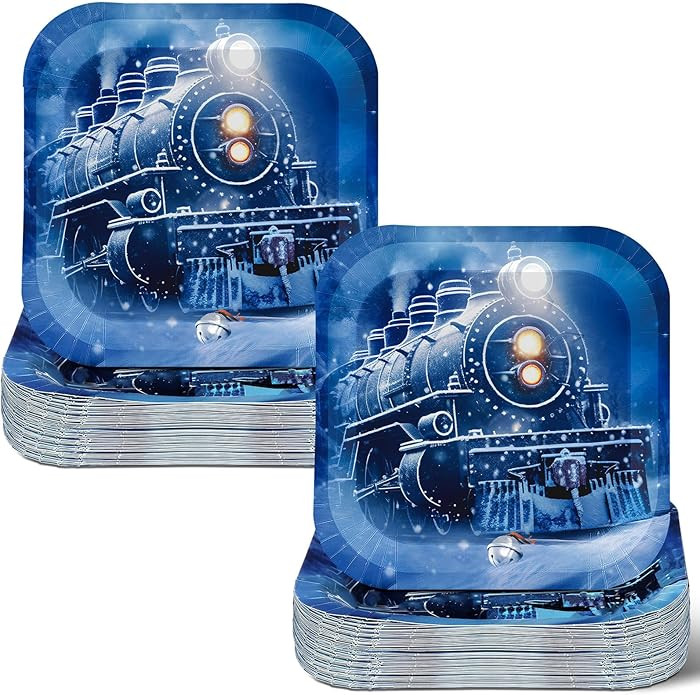 100 Pack Christmas Train Plates Bulk Disposable Believe Dinner Plates Party Dinnerware Polar Part... | Amazon (US)