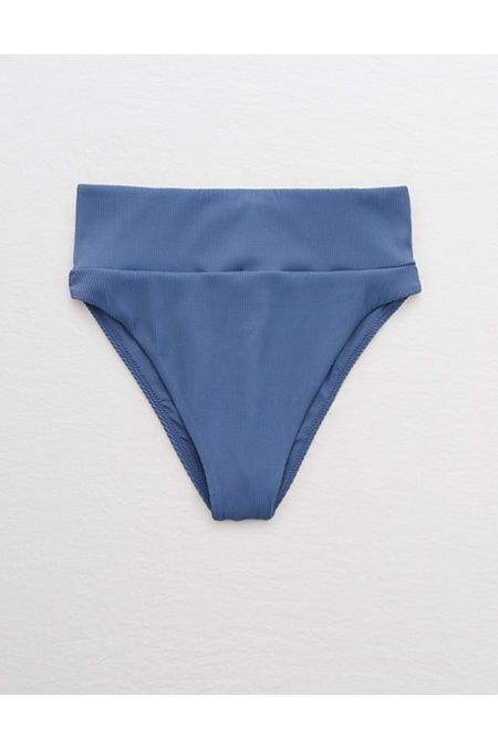 Aerie Ribbed High Cut Cheeky Bikini Bottom Women's Somber Navy L | American Eagle Outfitters (US & CA)