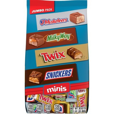 Snickers, Twix, Milky Way & 3 Musketeers Minis Candy Chocolate Bars Variety Pack, 30.63oz Bulk Bag | Target