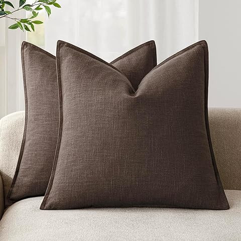 MIULEE Decorative Linen Euro Sham Pillow Covers 24x24 Dark Coffee ​Boho Farmhouse​ ​Neutral... | Amazon (US)