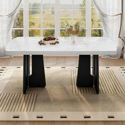 GDFStudio Hawkins 63" Modern Faux Marble Dining Table with Sturdy Geometric Legs, White/Black | Target