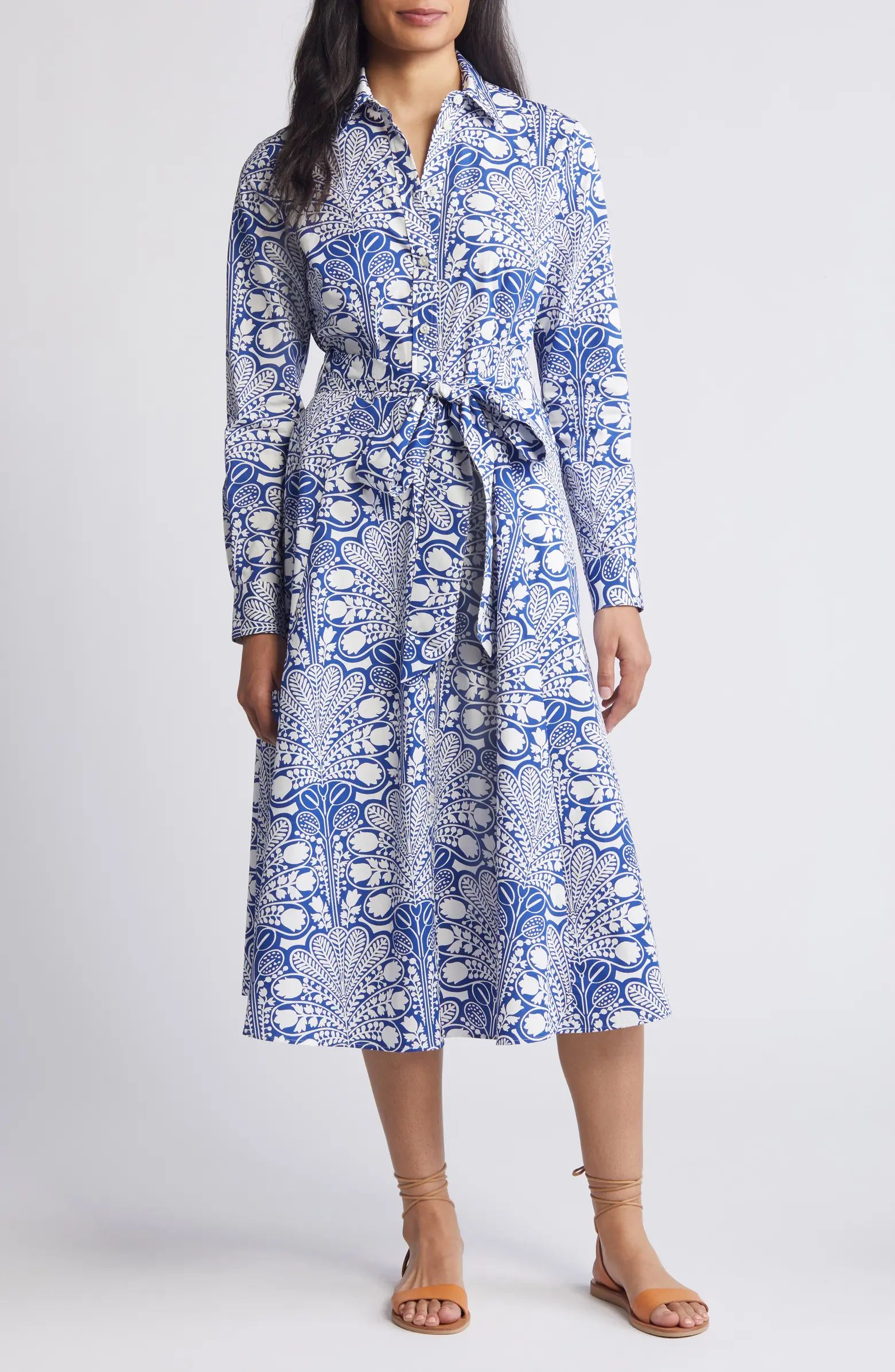 Boden Amy Floral Long Sleeve Cotton Midi Shirtdress | Nordstrom | Nordstrom